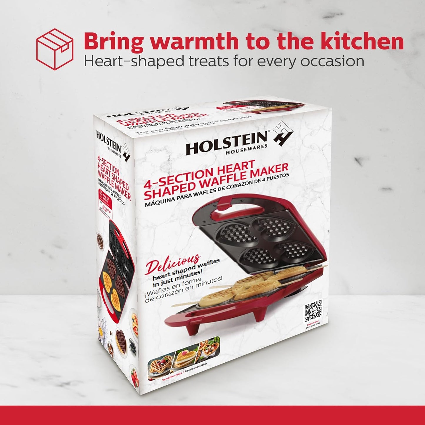 Delightful 4-Section Heart Shaped Waffle Maker - Create Love-Filled Waffles in Minutes with Non-Stick, PFOA-Free Design, Perfect for Kids and Family Fun!