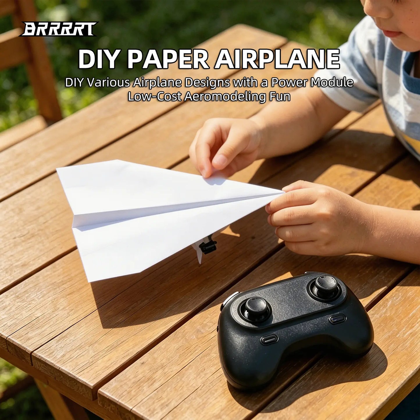 BRRRRT Power-Up RC Paper Airplane Kit with Gyro Stabilizer – DIY Electric Remote Control Plane with Dual Propellers, Lightweight Foldable Flying STEM Toy for Kids & Adults, Perfect Birthday Gift