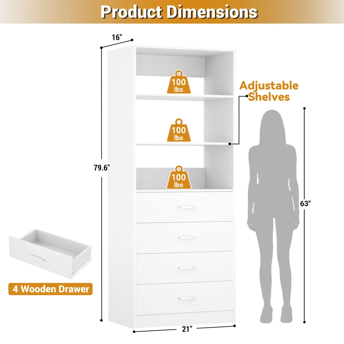 Maximize Your Space with the 21'' Freestanding Closet System - 4 Drawer Modular Organizer for Effortless Storage Solutions