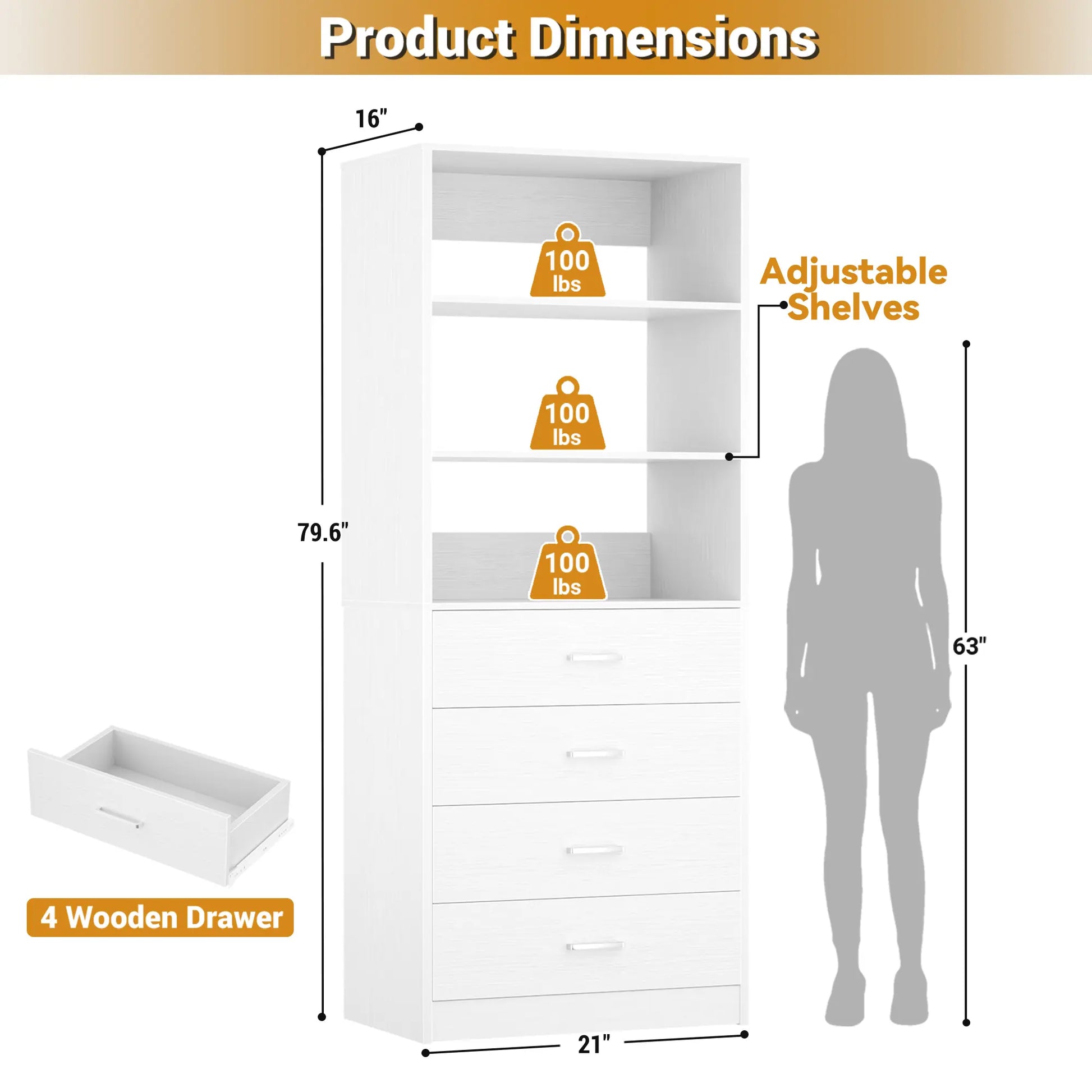 Maximize Your Space with the 21'' Freestanding Closet System - 4 Drawer Modular Organizer for Effortless Storage Solutions
