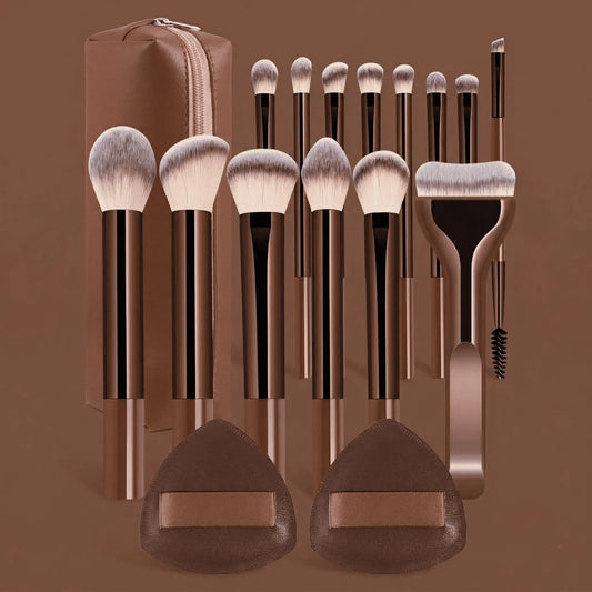 Elevate Your Beauty Routine with the 13-Piece Professional Makeup Brush Set - Complete with Bag and 2 Puffs for Flawless Application!