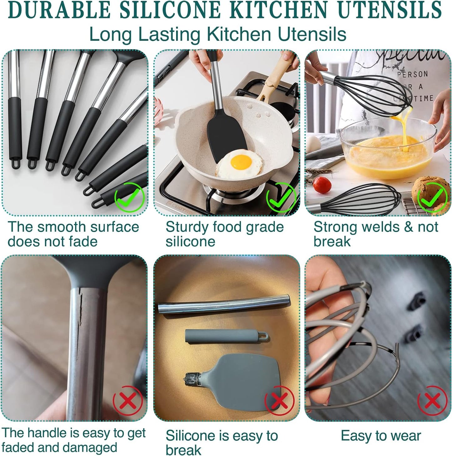 Ultimate 15-Piece Silicone Cooking Utensil Set with Stainless Steel Handles - Non-Stick, Durable & Dishwasher Safe Kitchen Tools in Black