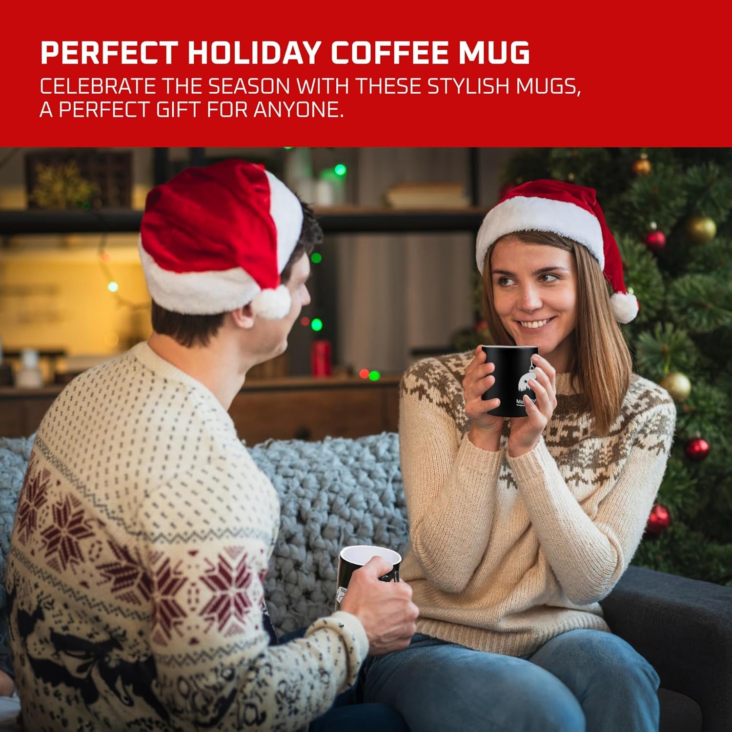 Charming Black Star Handle Coffee Mugs - Set of 6 Large 14 Oz Holiday Cups Perfect for Hot Beverages and DIY Decor