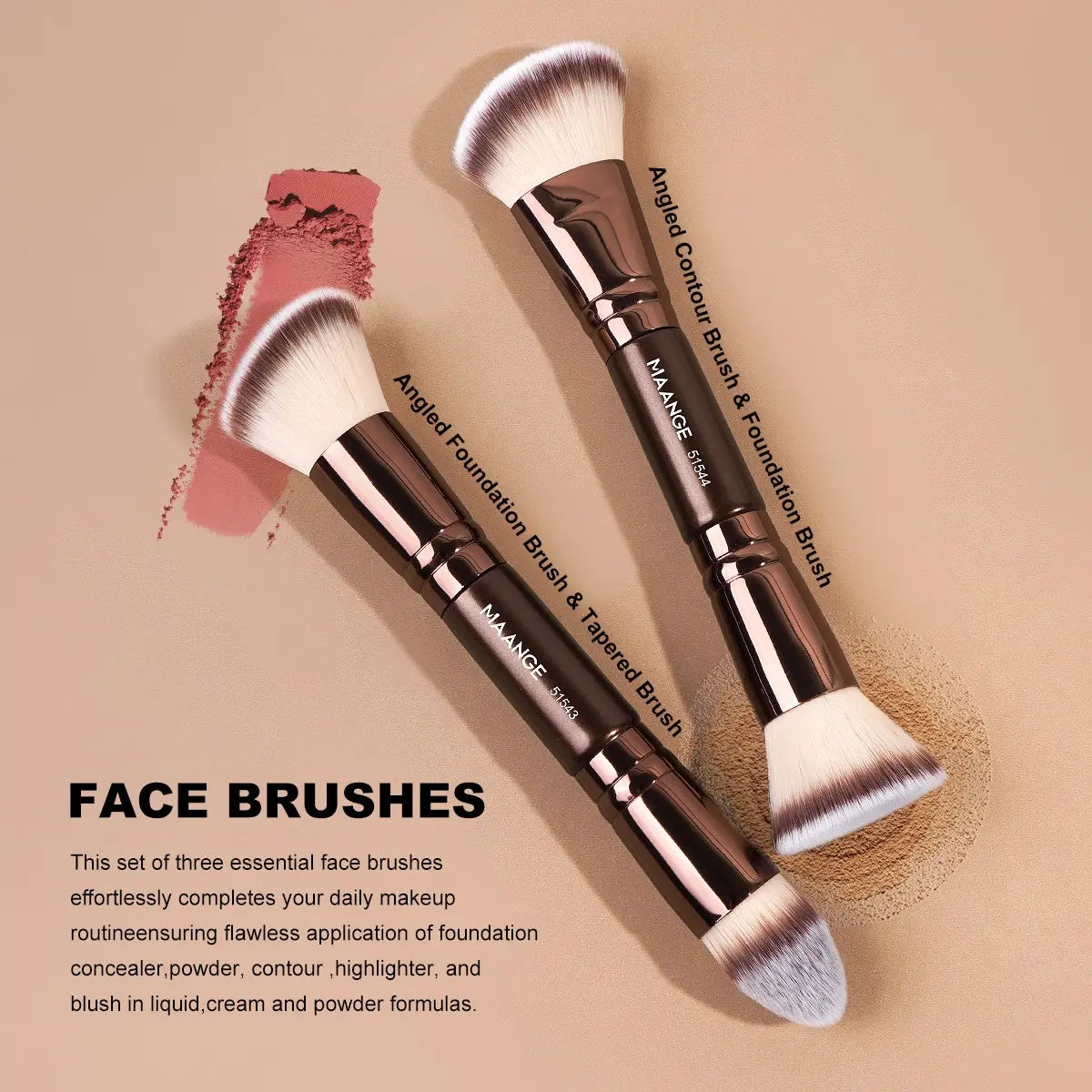 Elevate Your Makeup Game with the Maange 5-Piece Essential Brush Set – Perfect for Flawless Foundation, Concealer, Blush, and Contour Application!