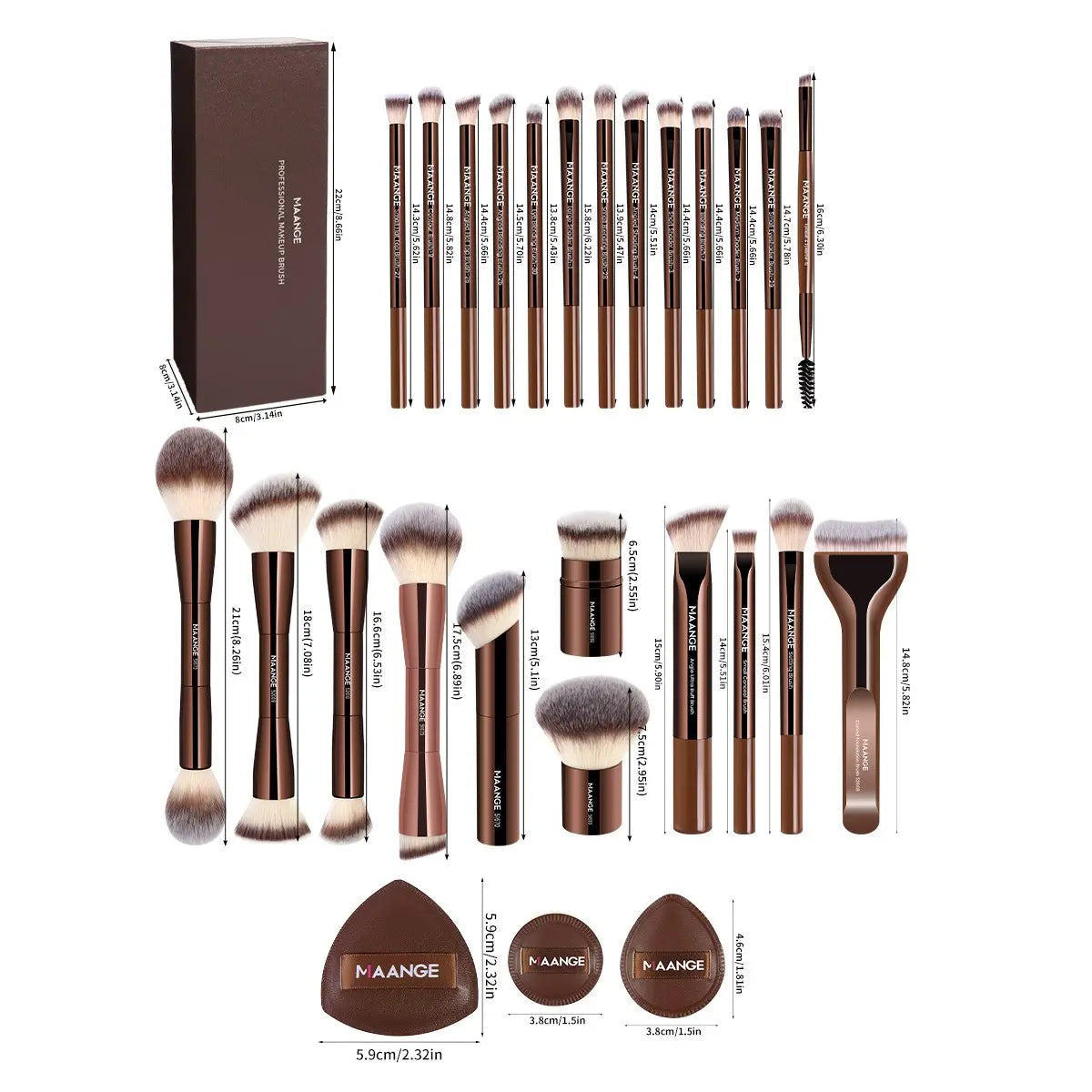 Transform Your Look with the Maange 28-Piece Ultimate Makeup Brush Set - 24 Brushes, 3 Powder Puffs & Stylish Storage Box for Flawless Beauty Application