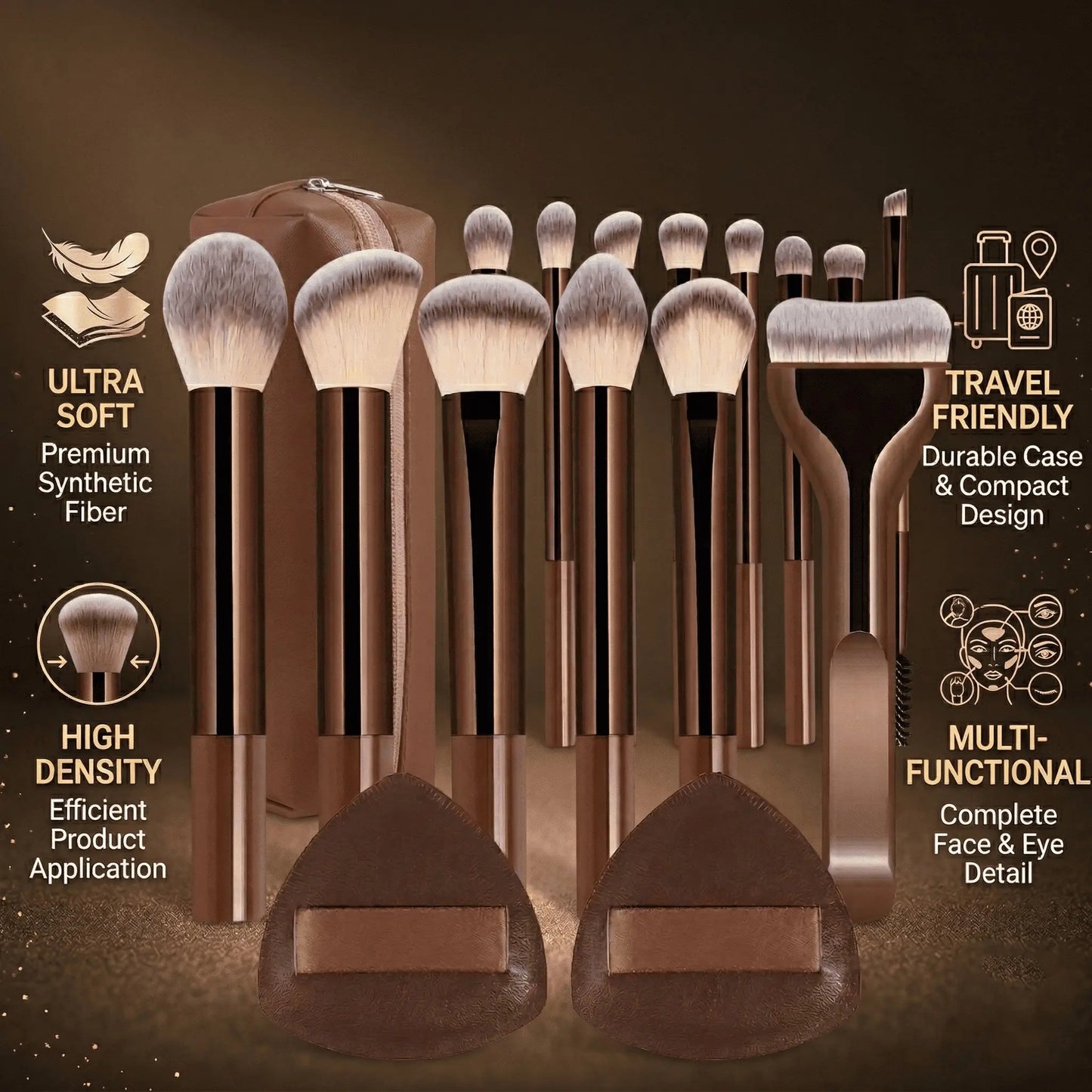 Elevate Your Beauty Routine with the 13-Piece Professional Makeup Brush Set - Complete with Bag and 2 Puffs for Flawless Application!