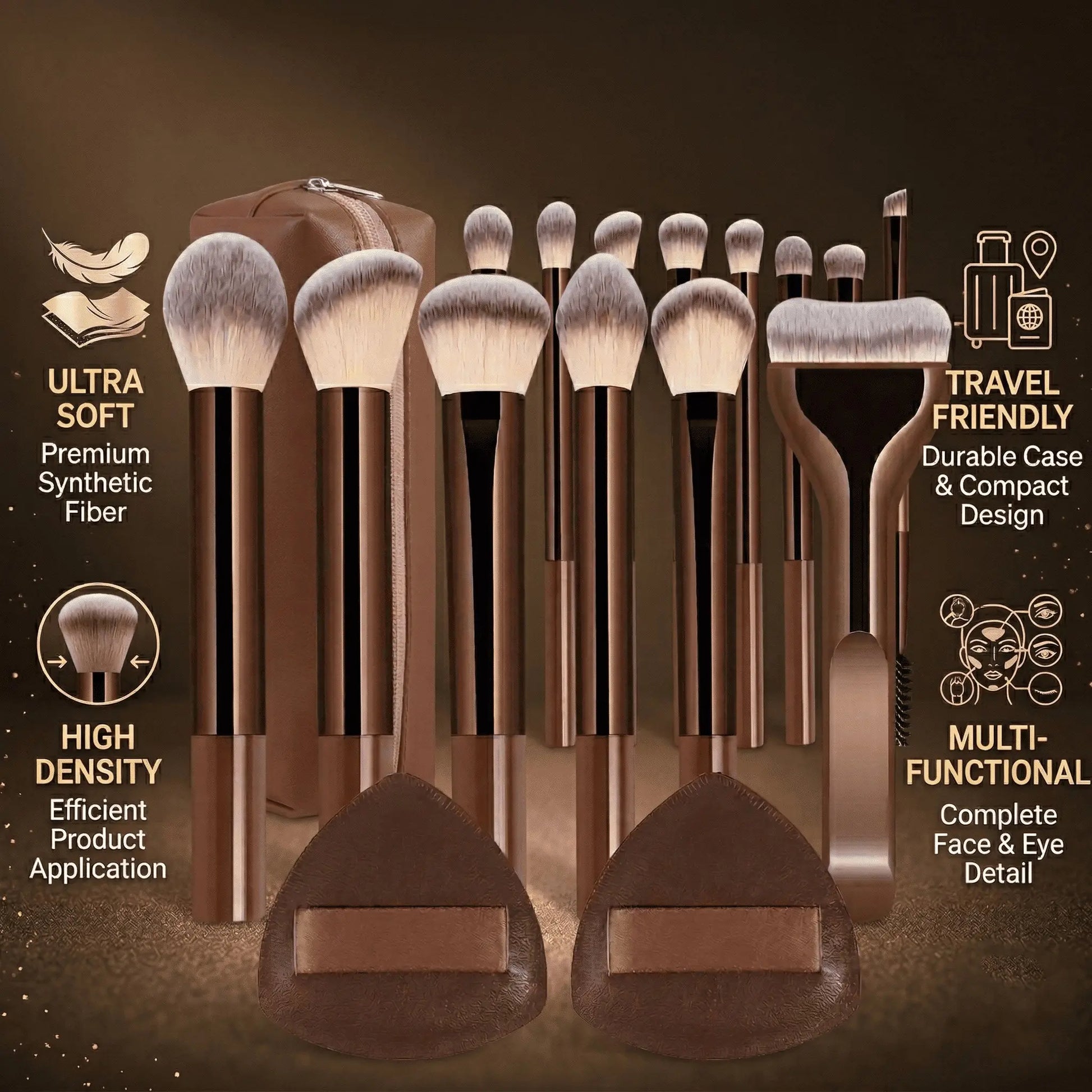 Elevate Your Beauty Routine with the 13-Piece Professional Makeup Brush Set - Complete with Bag and 2 Puffs for Flawless Application!