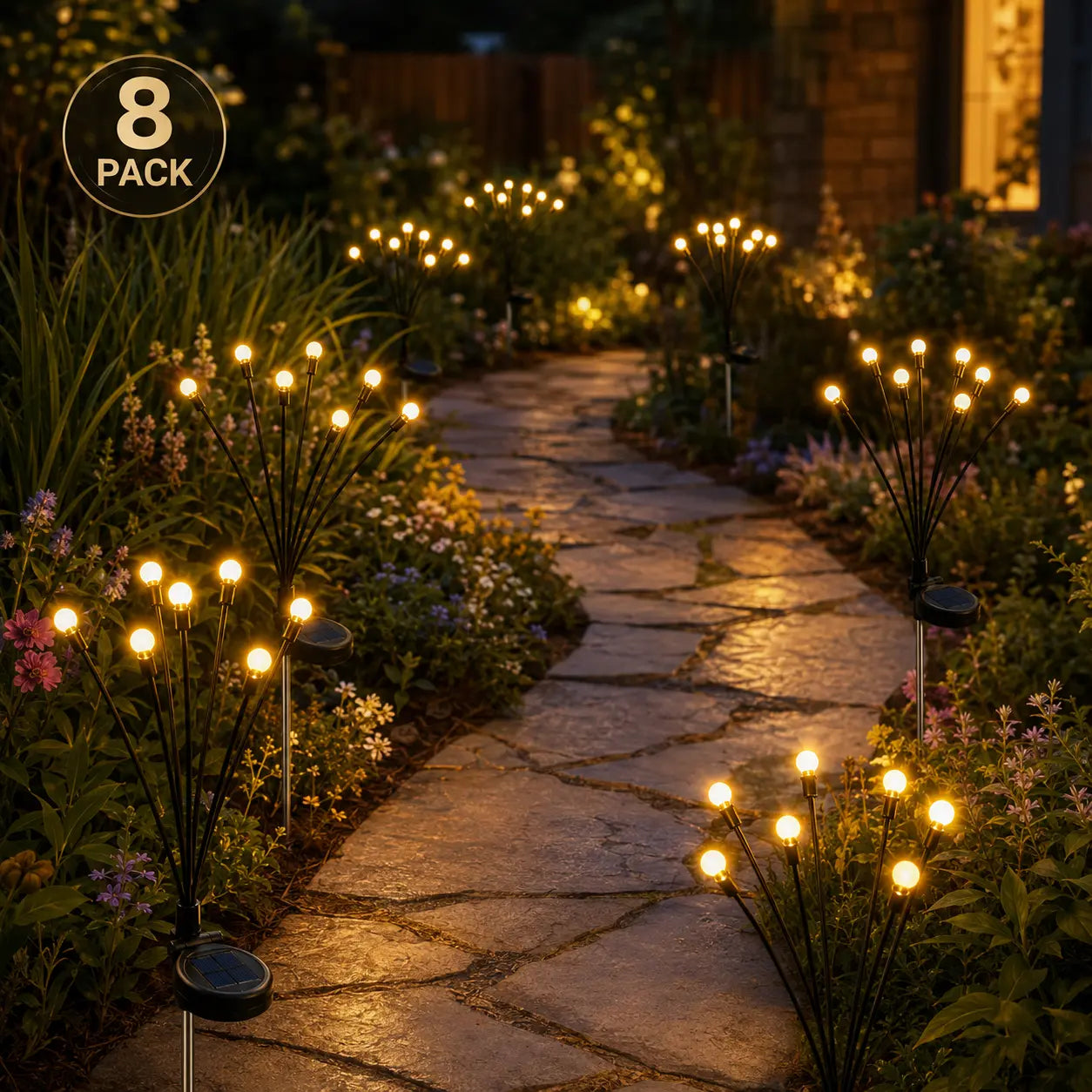 Solar Firefly Lights Outdoor - 4/8 Pack Waterproof Garden Stake Lights with Auto Dusk to Dawn Sensor, 32/64 LED Bulbs for Yard, Patio, Pathway, Walkway & Landscape Decor