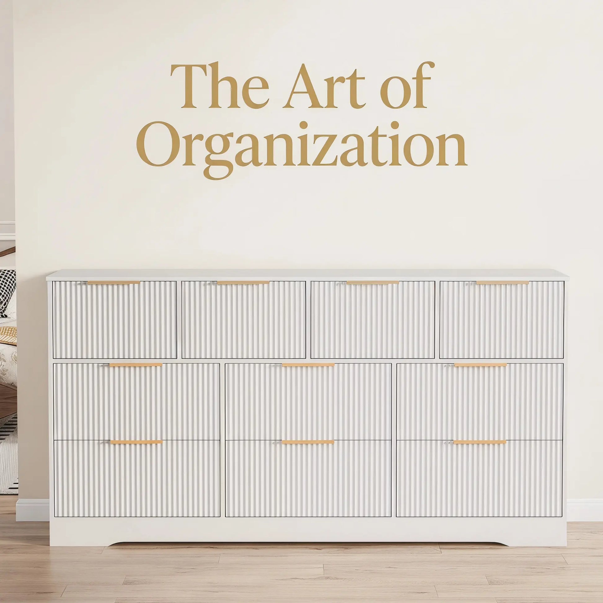 Yj-Garvee Elegant Fluted 10-Drawer Wooden Dresser - 59" Wide Modern Chest of Drawers for Stylish Storage in Bedroom & Living Room