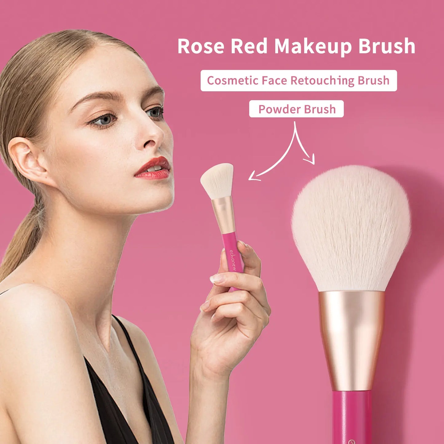Elevate Your Beauty Game with the ECHANEW 10-Piece Professional Makeup Brush Set in Chic Pink Plush Case - Perfect for Flawless Foundation, Eyeshadow, and More!