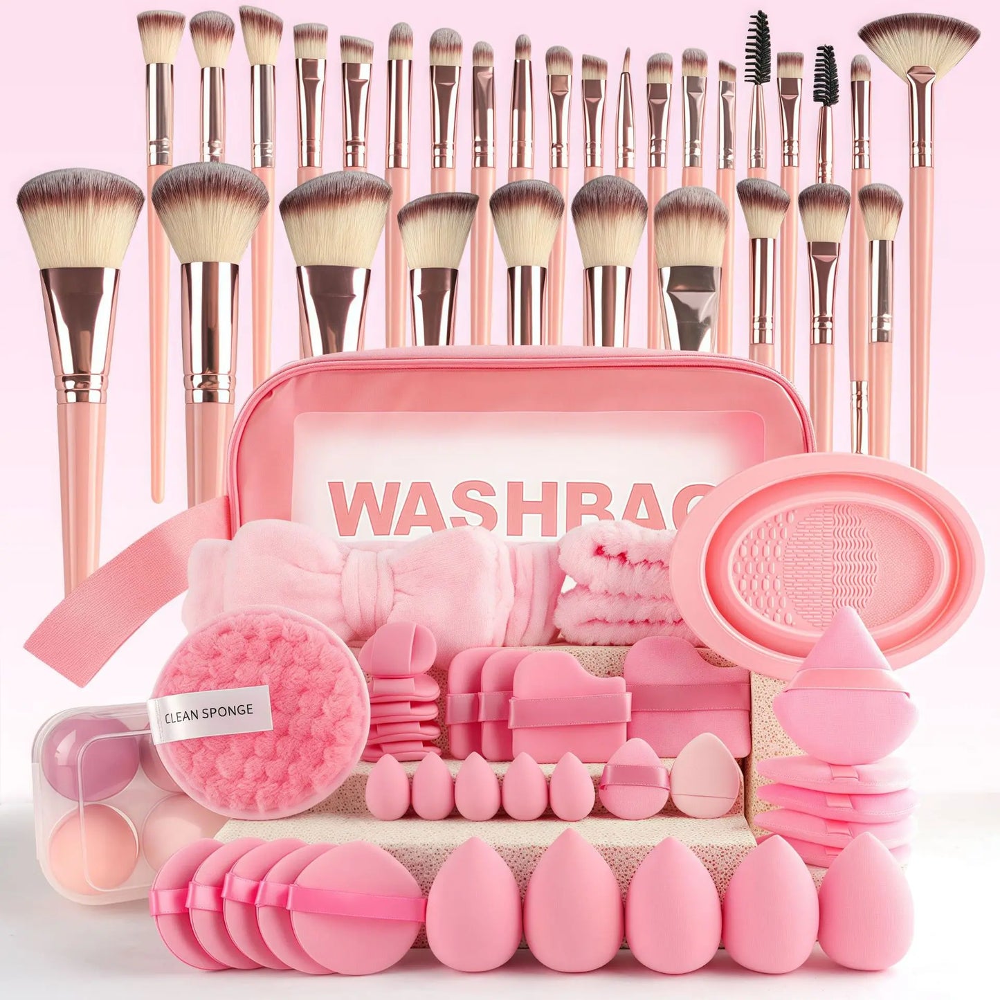67 Piece Luxe Makeup Brush Set in Brown with Chic Puff Storage Bag - Your Ultimate Beauty Companion for Flawless Foundation, Blending, and Contouring!