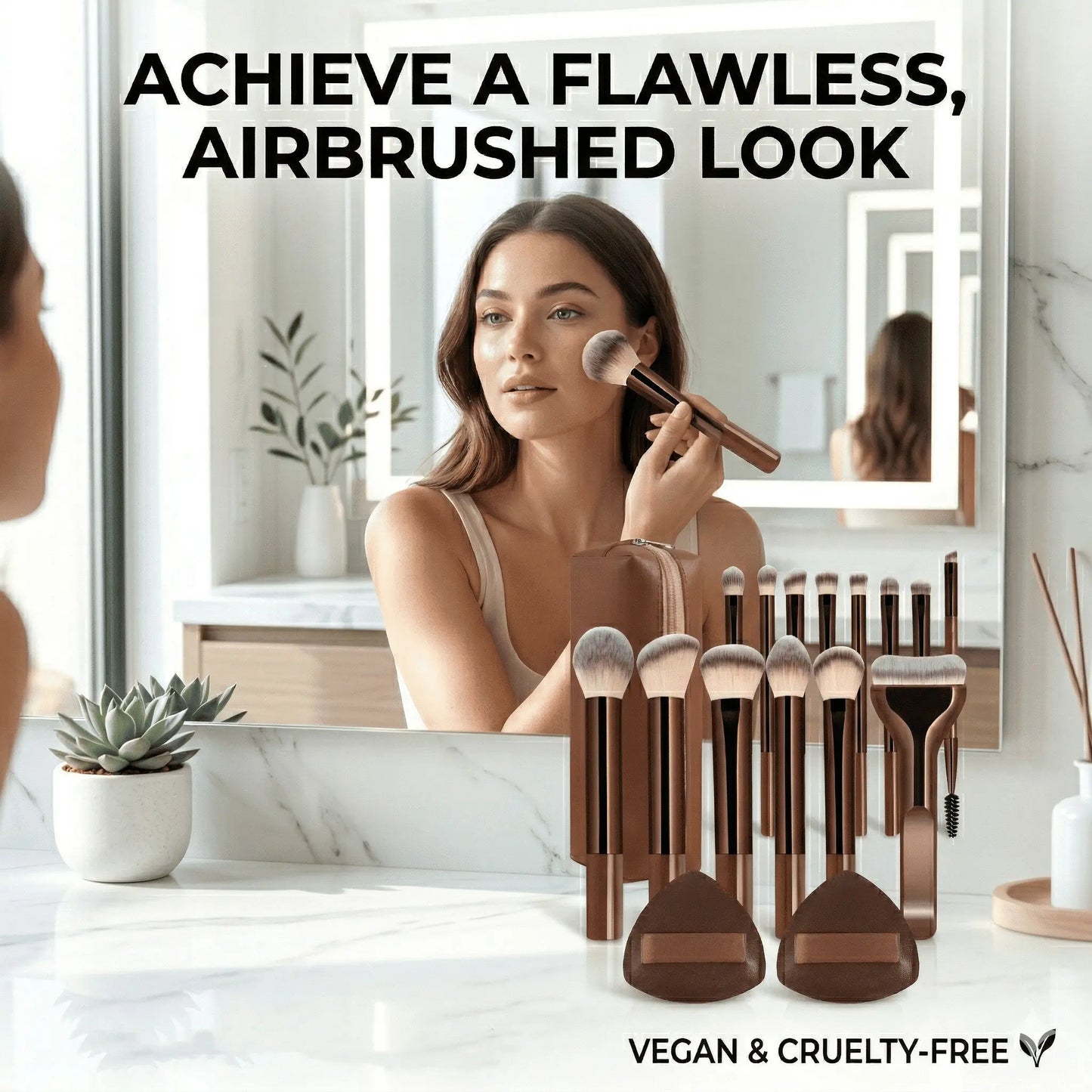 Elevate Your Beauty Routine with the 13-Piece Professional Makeup Brush Set - Complete with Bag and 2 Puffs for Flawless Application!