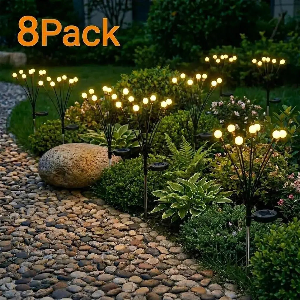 Solar Firefly Lights Outdoor - 4/8 Pack Waterproof Garden Stake Lights with Auto Dusk to Dawn Sensor, 32/64 LED Bulbs for Yard, Patio, Pathway, Walkway & Landscape Decor