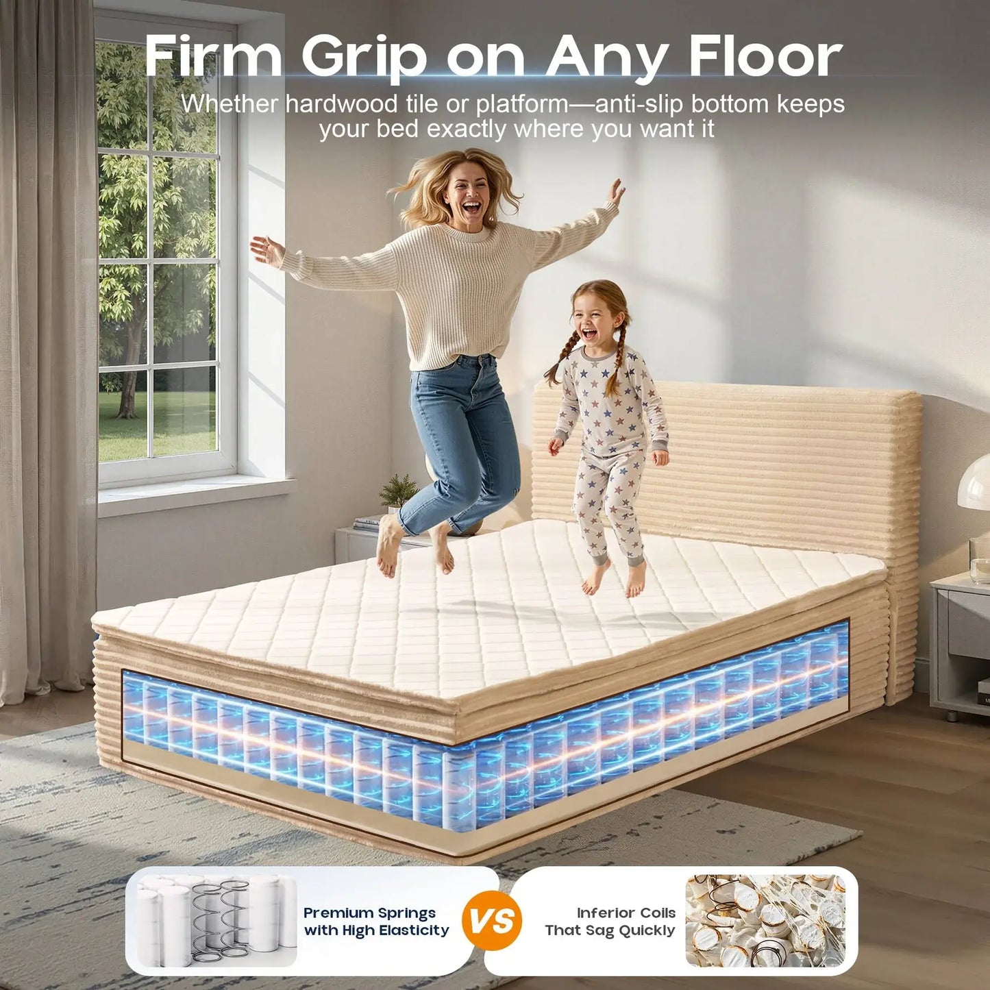 Transform Your Space with the Ovios 3-In-1 Sofa Bed Mattress - Effortless Comfort and Style with Removable Headboard, Integrated Frame, and Premium Memory Foam
