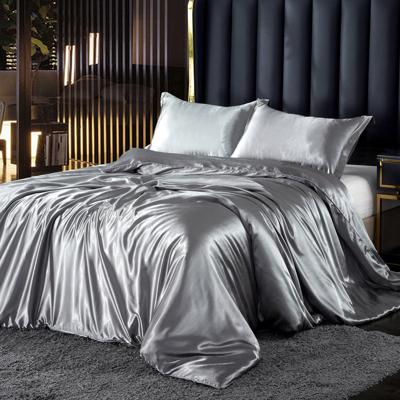 Solid Color Double-Sided Silk Quilt Cover Ice Silk Bed Sheet