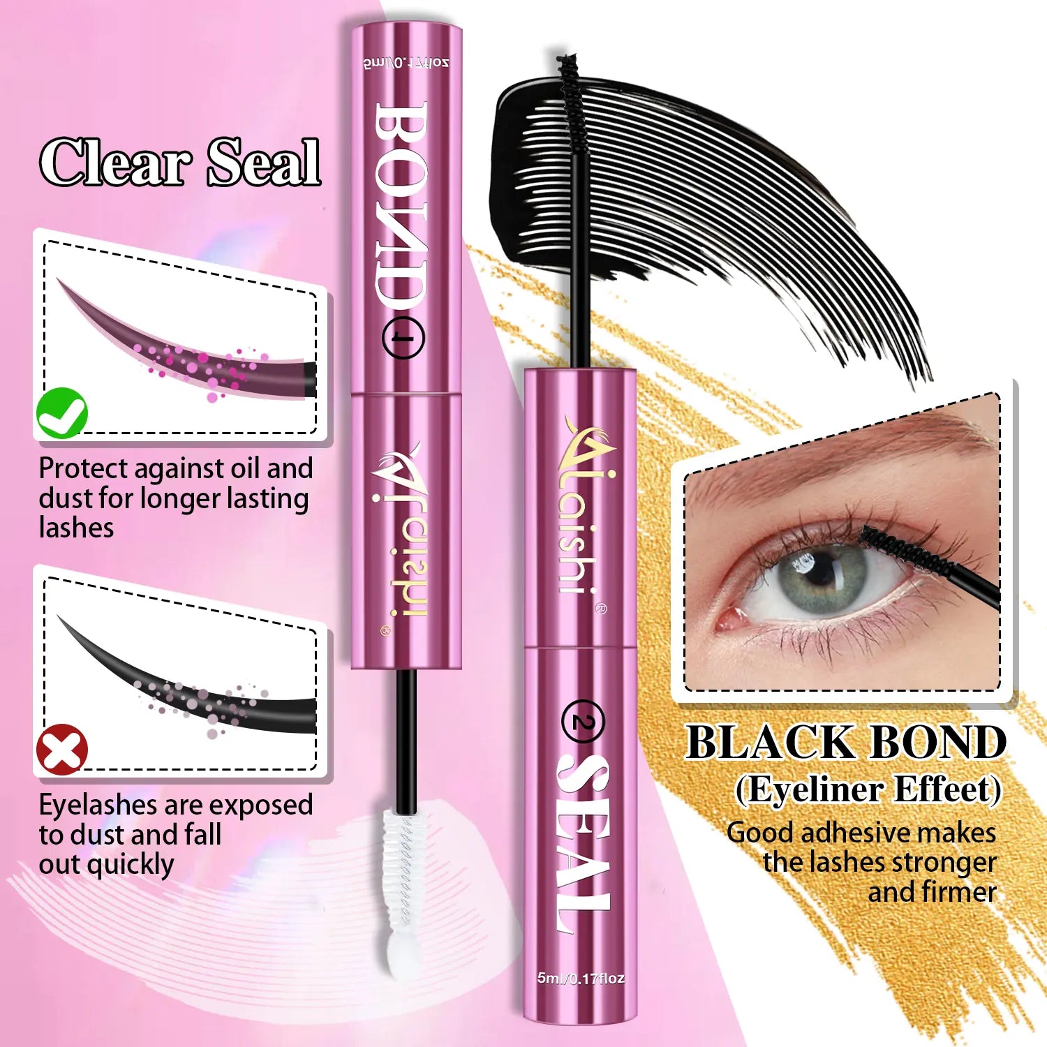 Ailaishi 2-in-1 Lash Bond & Seal: Waterproof Makeup Glue for Long-Lasting Cluster Lashes - Perfect for Beginners