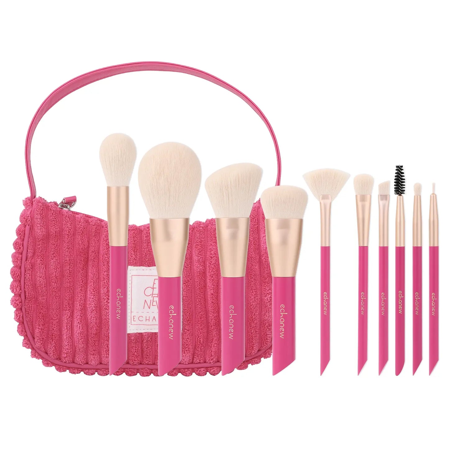 Elevate Your Beauty Game with the ECHANEW 10-Piece Professional Makeup Brush Set in Chic Pink Plush Case - Perfect for Flawless Foundation, Eyeshadow, and More!