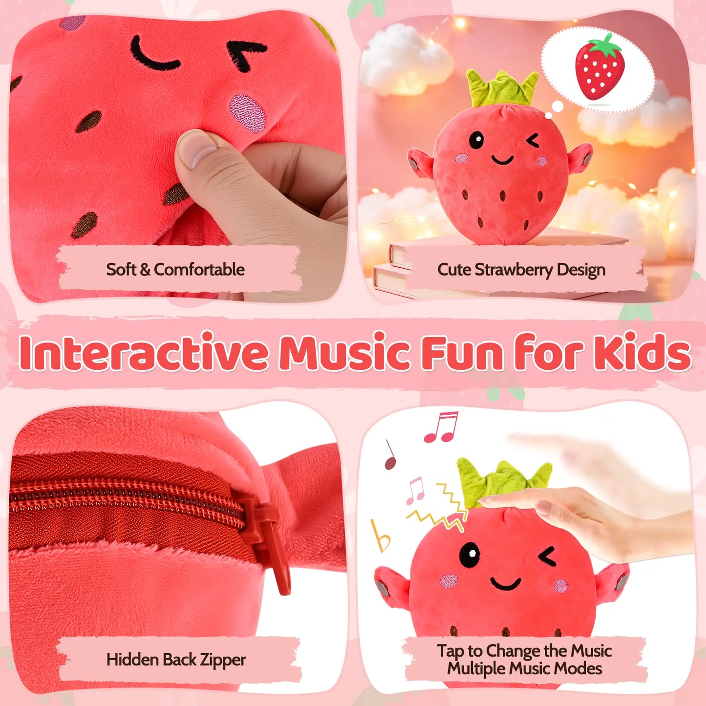 Snugplay Interactive Music Plush Toy Set – Banana, Strawberry & Carrot Electric Plush Toys for Parent-Child Interaction, Couples & Friends Prank Toy, Valentine’S Day & Easter Party Fun Gift for Kids & Adults Stuffed Animals Cute Girly Gifts