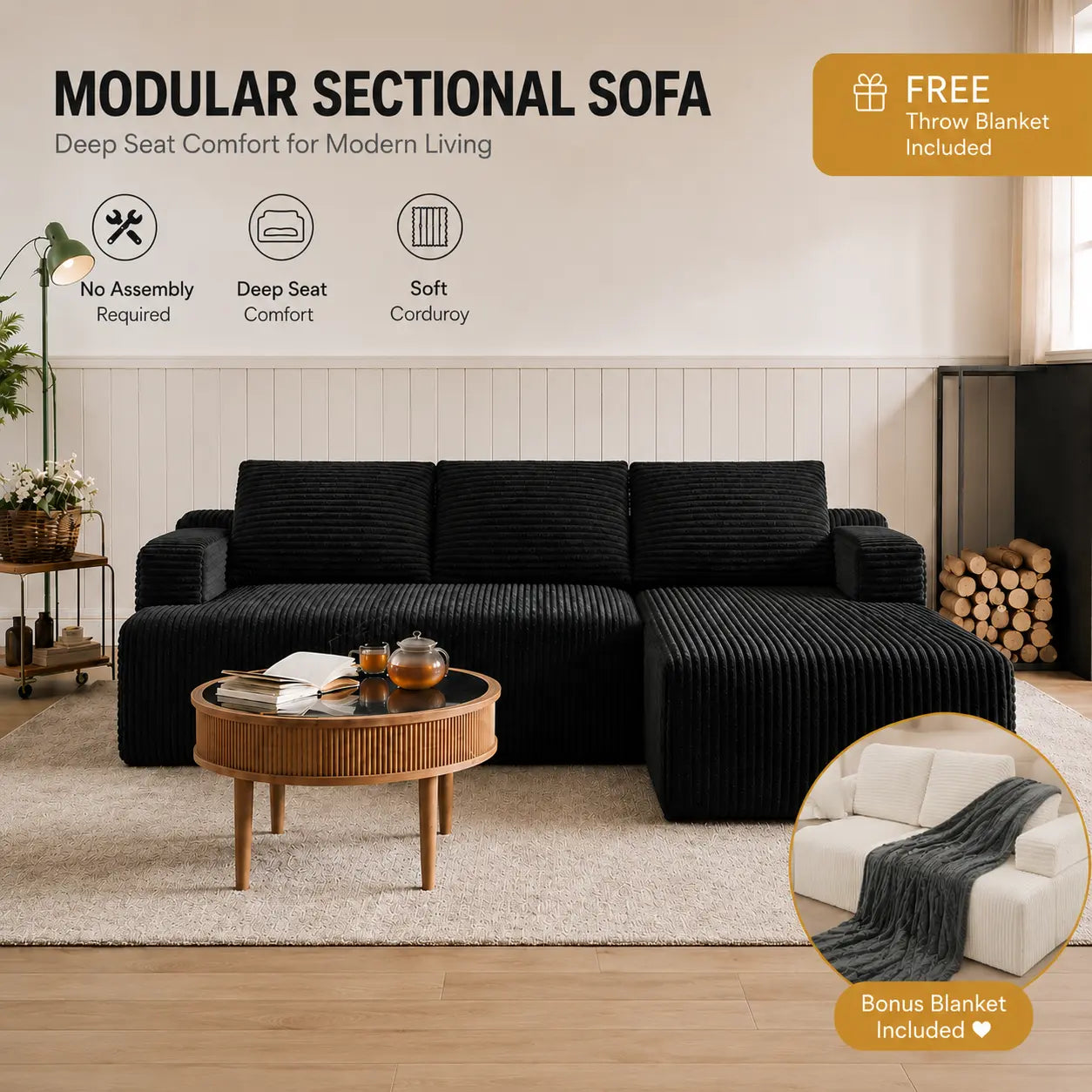 Transform Your Space with Our Luxurious L-Shape Plush Corduroy Velvet Sofa – Effortlessly Stylish, Comfortably Modern, and Ready to Enjoy!