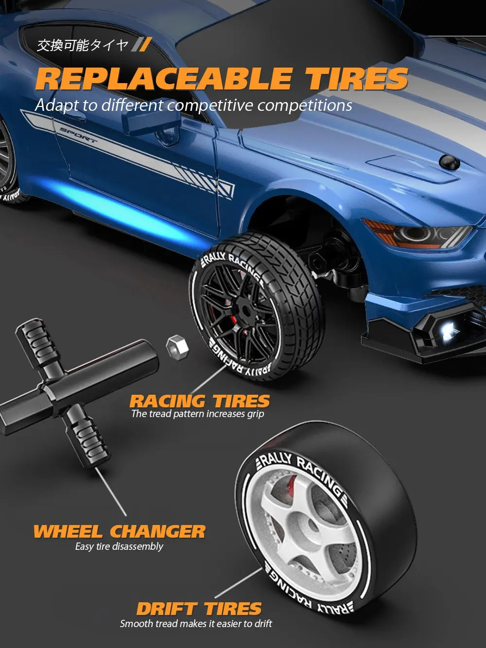 High-Speed 1:24 Scale RC Drift Car - 4WD Racing Fun for Adults & Teens with Dual Battery Power and Stunning Lights