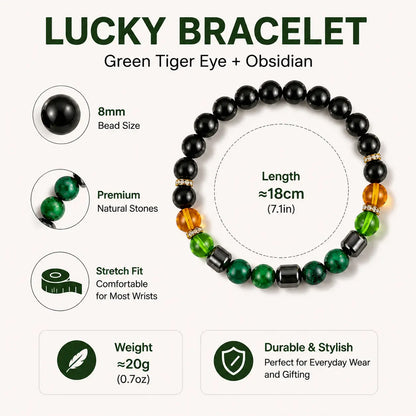 Wealth Magnet! Lucky Bracelet | Diamond-Accented Green Tiger'S Eye Beaded Bracelet | Wealth & Blessing Attractor —Money Bracelet- Luck-Turning Obsidian Bangle — Bracelet Jewelry-Attracting Wealth and Abundance: the Perfect Good Luck Gift for 2026!