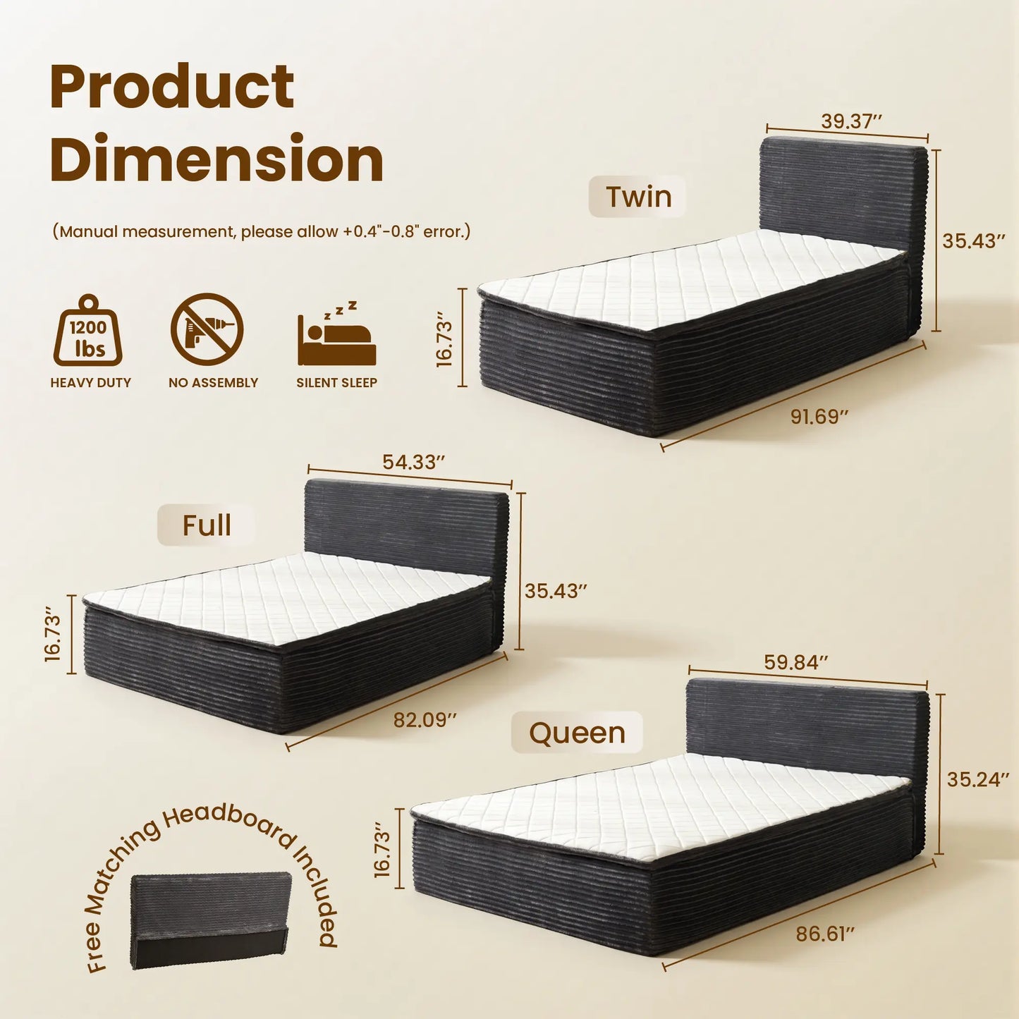 Transform Your Space with the Ovios 3-In-1 Sofa Bed Mattress - Effortless Comfort and Style with Removable Headboard, Integrated Frame, and Premium Memory Foam