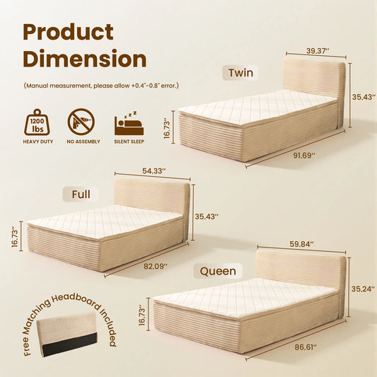 Transform Your Space with the Ovios 3-In-1 Sofa Bed Mattress - Effortless Comfort and Style with Removable Headboard, Integrated Frame, and Premium Memory Foam