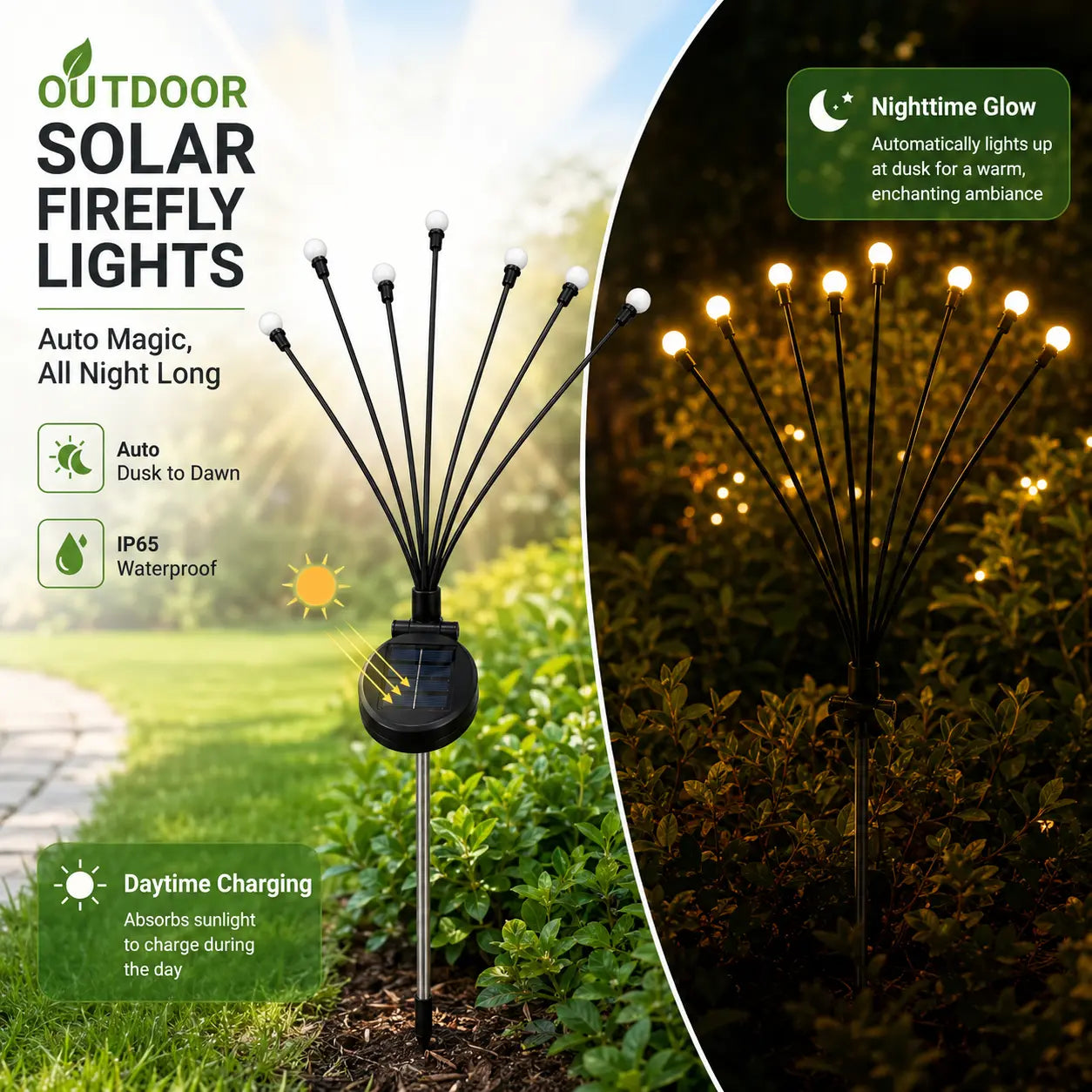 Solar Firefly Lights Outdoor - 4/8 Pack Waterproof Garden Stake Lights with Auto Dusk to Dawn Sensor, 32/64 LED Bulbs for Yard, Patio, Pathway, Walkway & Landscape Decor