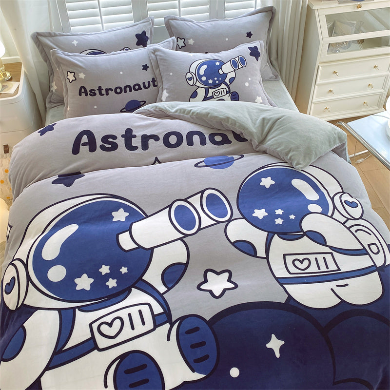 Cozy Cartoon Coral Velvet Bed Set with Plush Winter Milk Flannel Sheets – Perfect for Snuggling!
