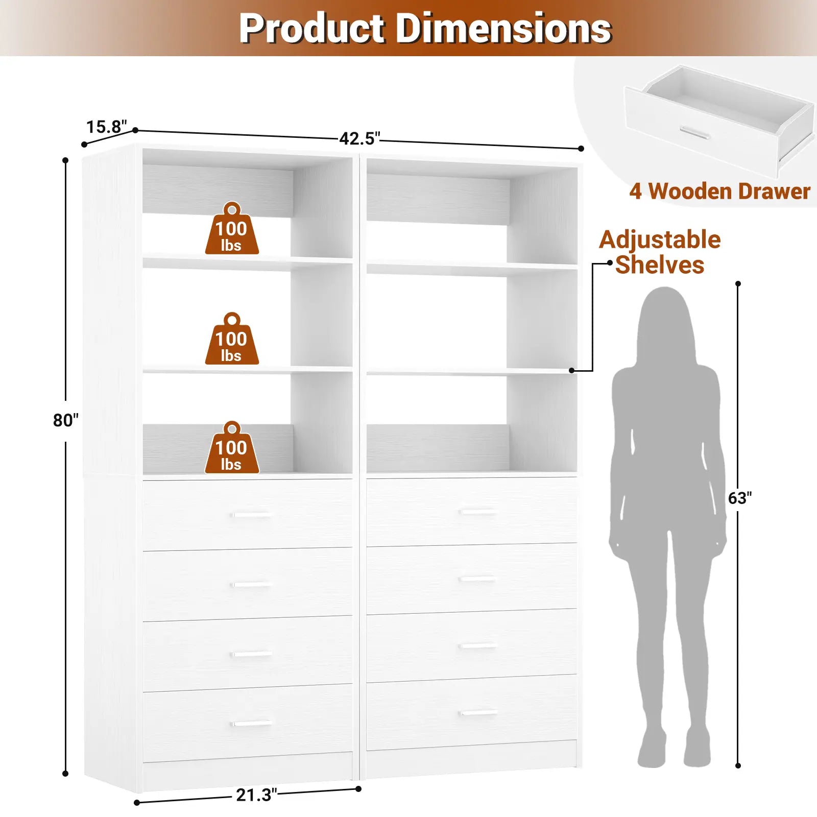 Maximize Your Space with the 21'' Freestanding Closet System - 4 Drawer Modular Organizer for Effortless Storage Solutions