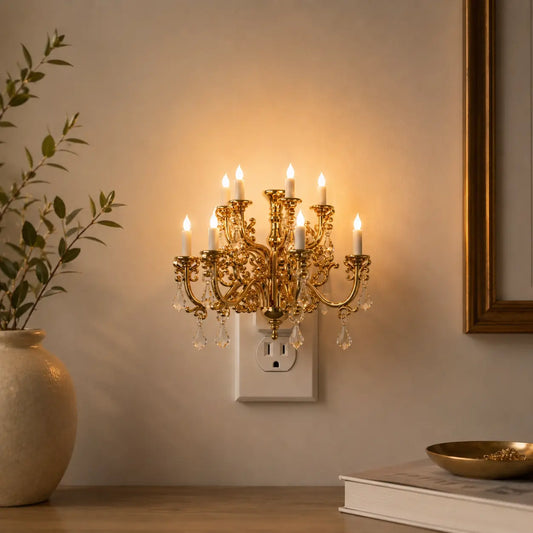 Illuminate Your Space with the DORESSHOP Vintage Mini Chandelier Night Light - Adjustable Brightness & Dusk to Dawn Sensor for Cozy Ambiance