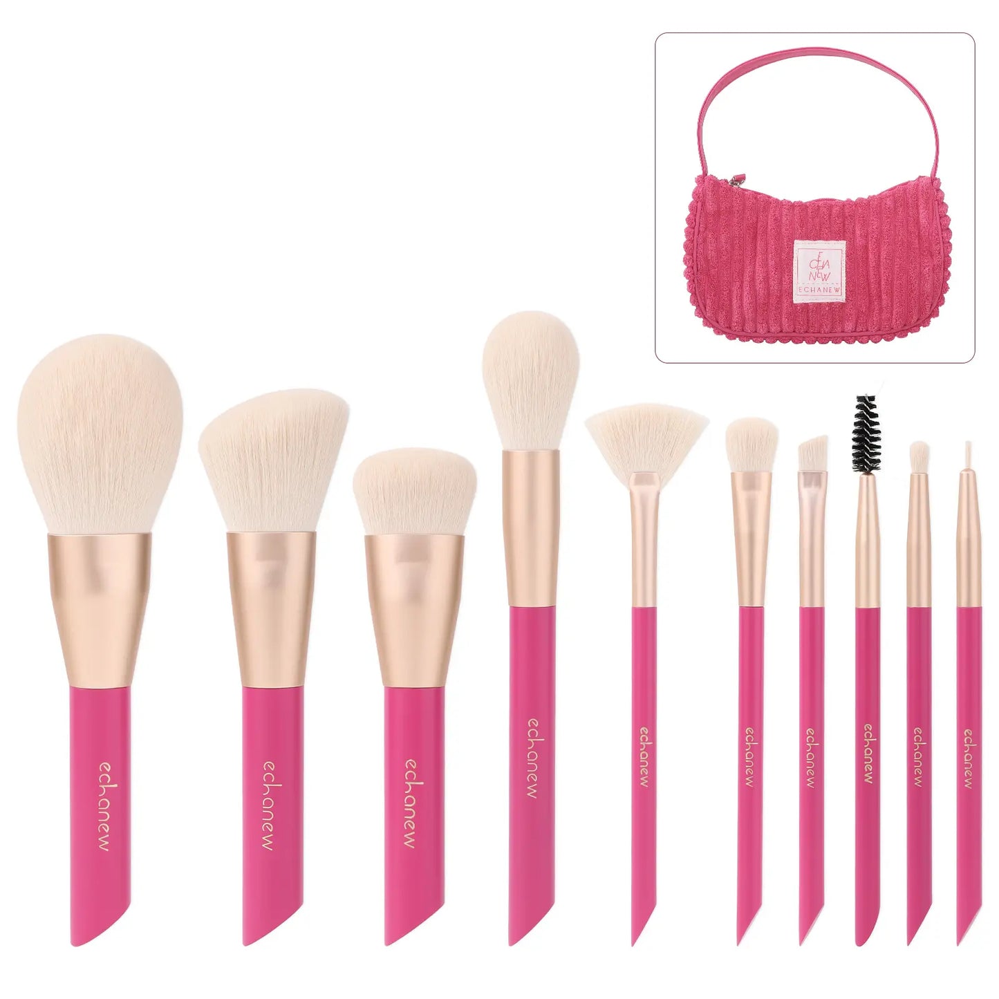 Elevate Your Beauty Game with the ECHANEW 10-Piece Professional Makeup Brush Set in Chic Pink Plush Case - Perfect for Flawless Foundation, Eyeshadow, and More!