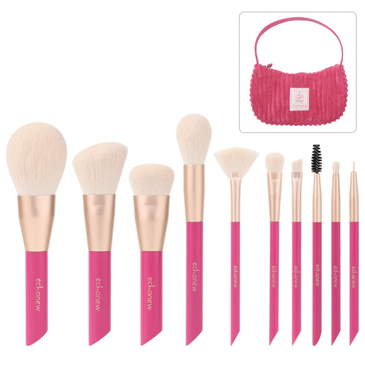 Elevate Your Beauty Game with the ECHANEW 10-Piece Professional Makeup Brush Set in Chic Pink Plush Case - Perfect for Flawless Foundation, Eyeshadow, and More!