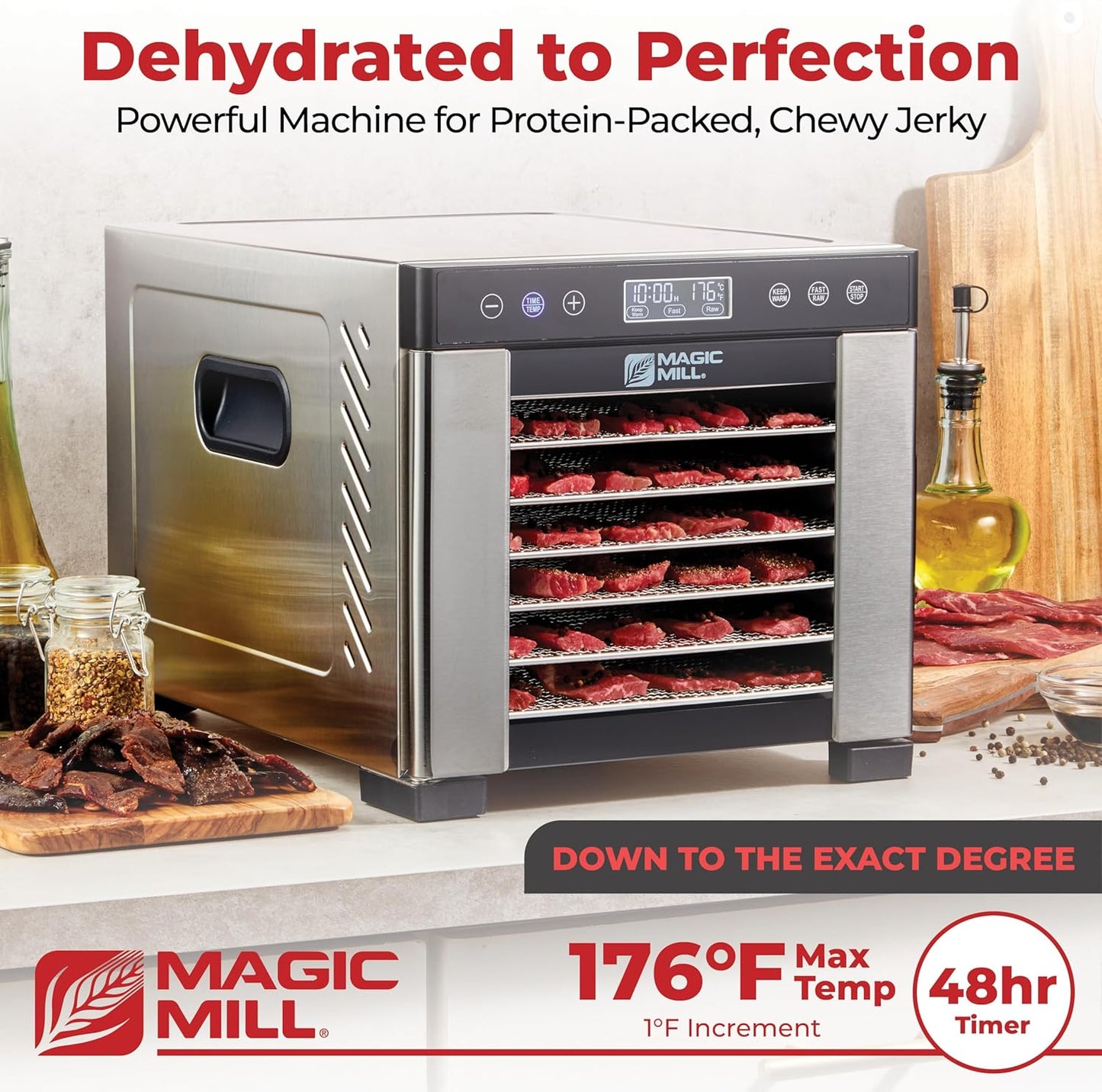 Transform Your Kitchen with the Pro Food Dehydrator Machine - 7 XL Stainless Steel Trays for Perfectly Dried Jerky, Dog Treats, Herbs, Meat, and Fruits | Advanced Digital Control with Keep Warm Function