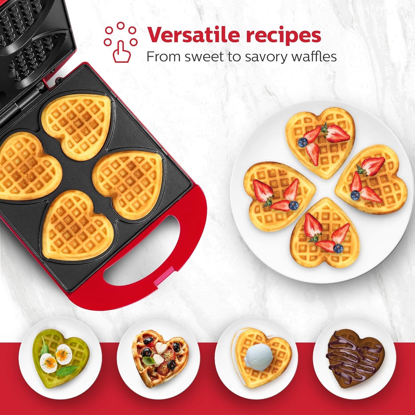 Delightful 4-Section Heart Shaped Waffle Maker - Create Love-Filled Waffles in Minutes with Non-Stick, PFOA-Free Design, Perfect for Kids and Family Fun!
