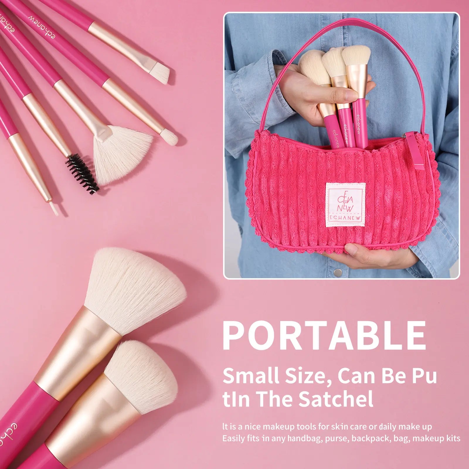 Elevate Your Beauty Game with the ECHANEW 10-Piece Professional Makeup Brush Set in Chic Pink Plush Case - Perfect for Flawless Foundation, Eyeshadow, and More!
