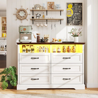 Raybeefurniture 47.2“/”55.2''Wide Dresser for Bedroom, Wood Dresser with LED & Power Outlet, Vintage 6/10 Drawer & Chests of Drawers, TV Stand, Closet,Hallway