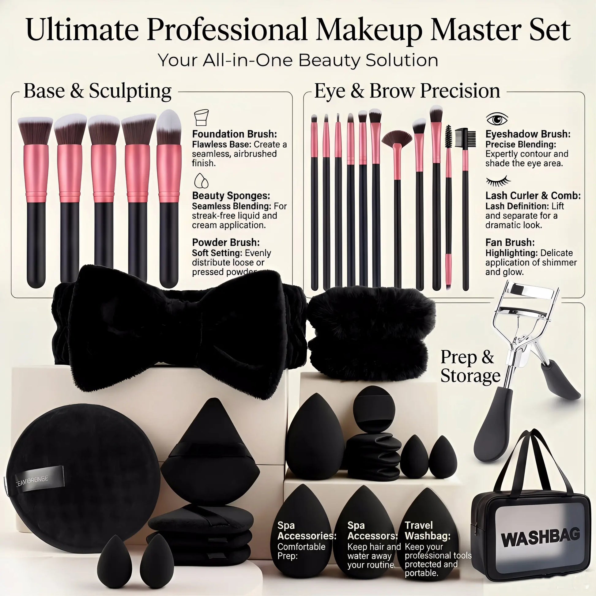 Unleash Your Beauty: 52-Piece Pink Professional Makeup Brush Set with Stylish Storage Case - Perfect for Flawless Foundation, Eye & Face Makeup!