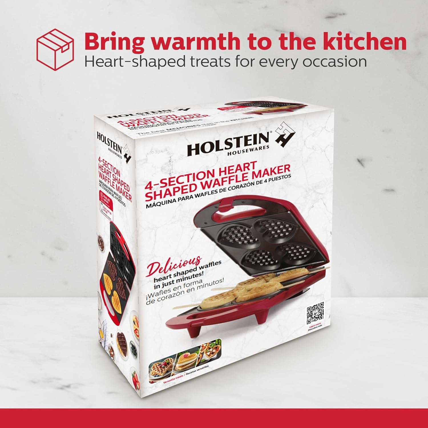 Delightful 4-Section Heart Shaped Waffle Maker - Create Love-Filled Waffles in Minutes with Non-Stick, PFOA-Free Design, Perfect for Kids and Family Fun!