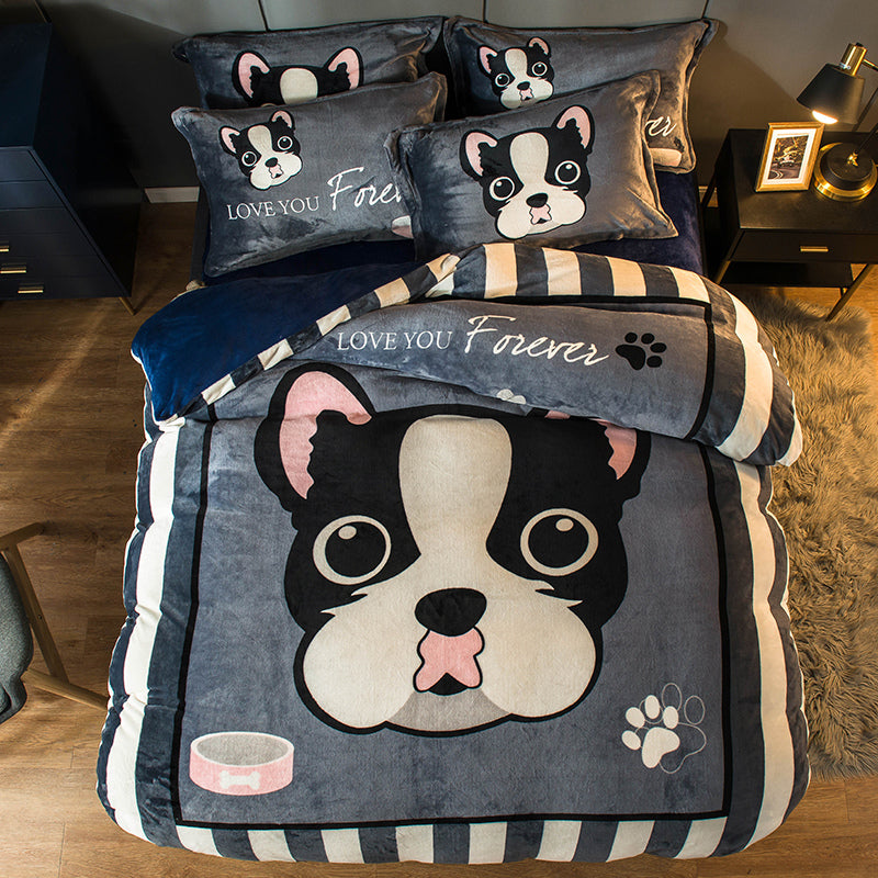 Cozy Cartoon Coral Velvet Bed Set with Plush Winter Milk Flannel Sheets – Perfect for Snuggling!