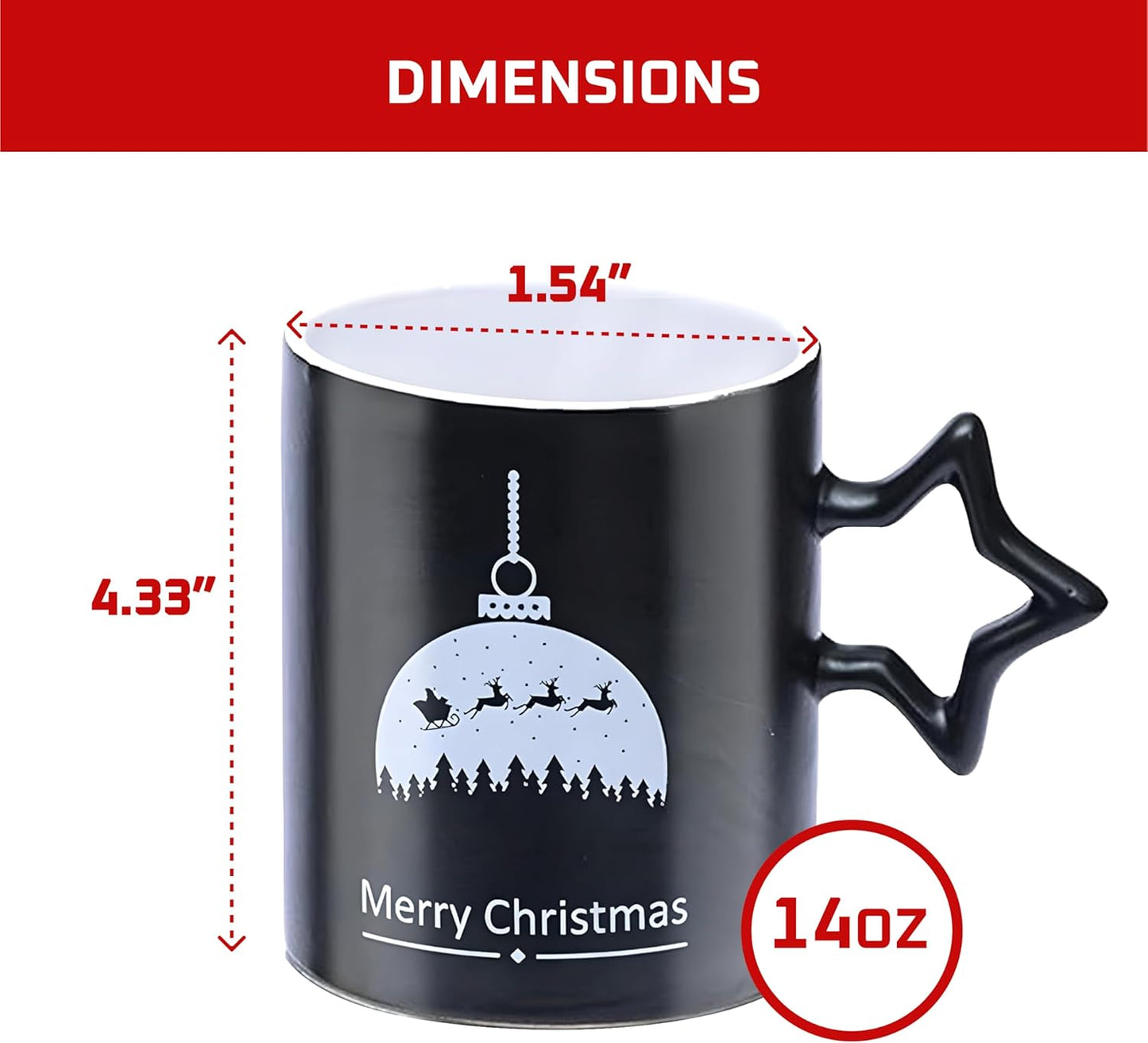 Charming Black Star Handle Coffee Mugs - Set of 6 Large 14 Oz Holiday Cups Perfect for Hot Beverages and DIY Decor