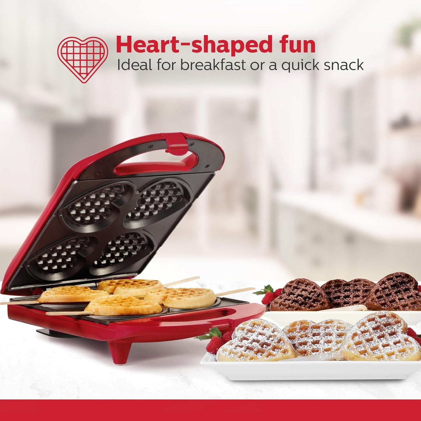 Delightful 4-Section Heart Shaped Waffle Maker - Create Love-Filled Waffles in Minutes with Non-Stick, PFOA-Free Design, Perfect for Kids and Family Fun!