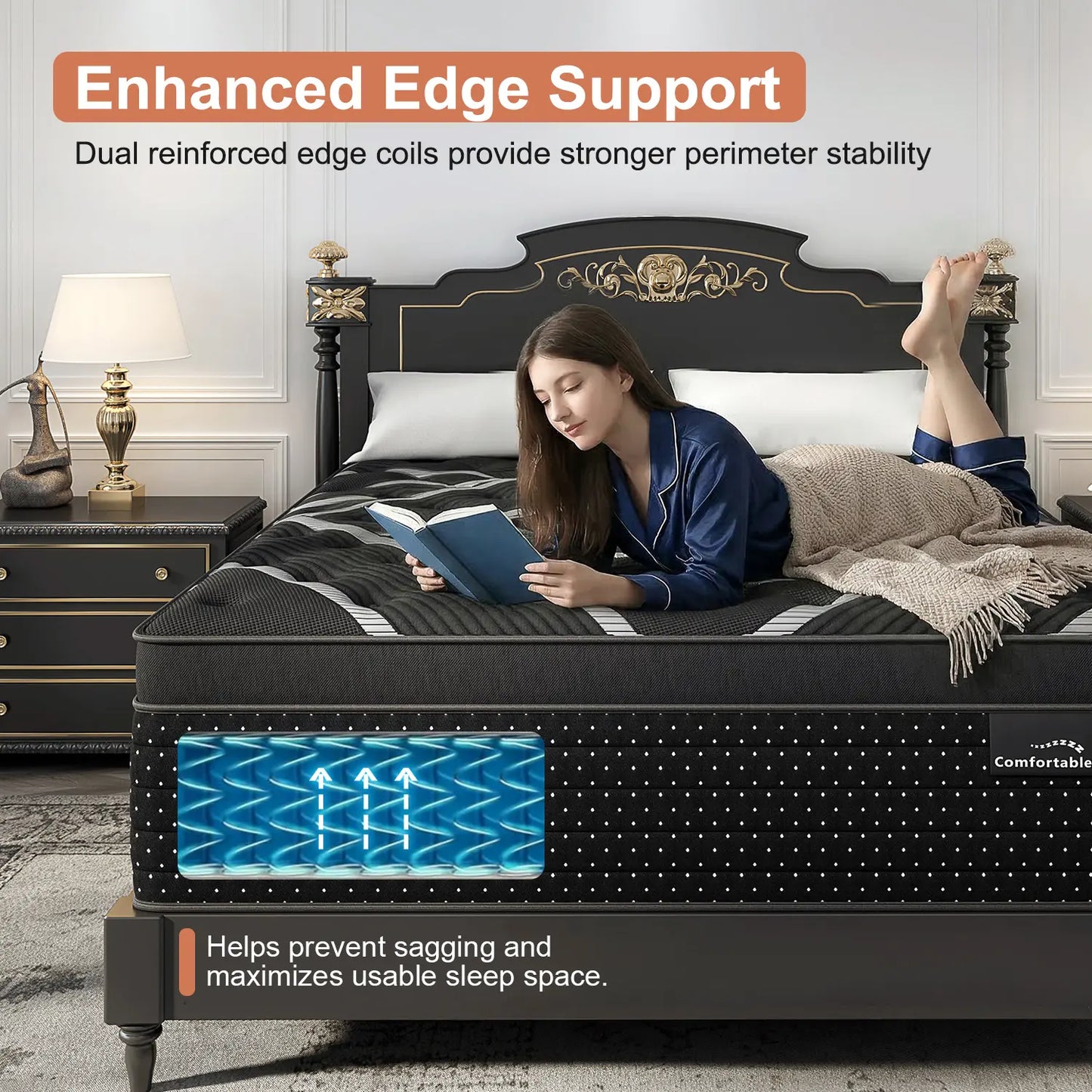 Experience Unmatched Comfort with Our 12/14 Inch Hybrid Mattress - Perfect for Twin, Full, Queen, or King Beds, Featuring Memory Foam and Pocket Springs for Medium Firm Support and Lumbar Care