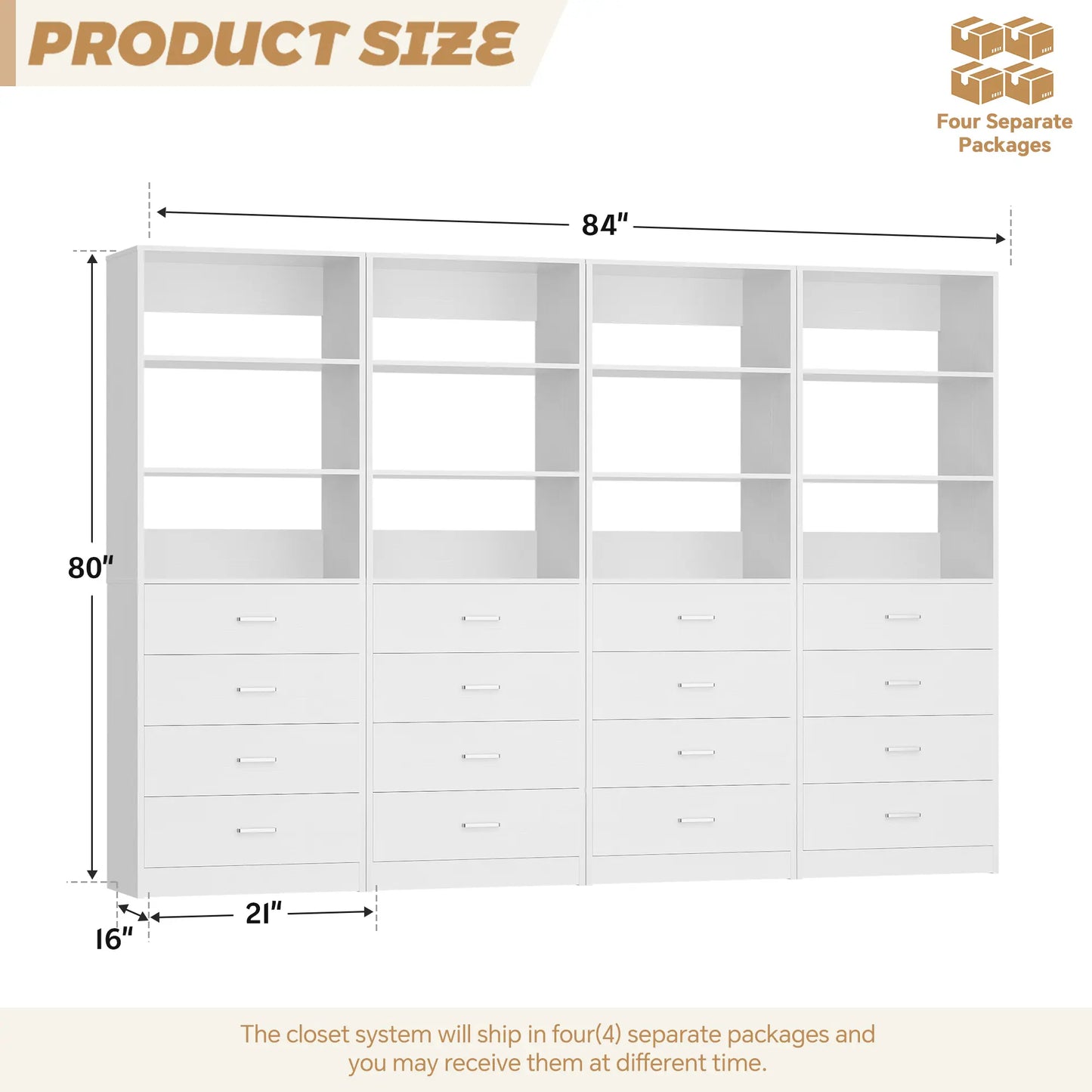 Maximize Your Space with the 21'' Freestanding Closet System - 4 Drawer Modular Organizer for Effortless Storage Solutions