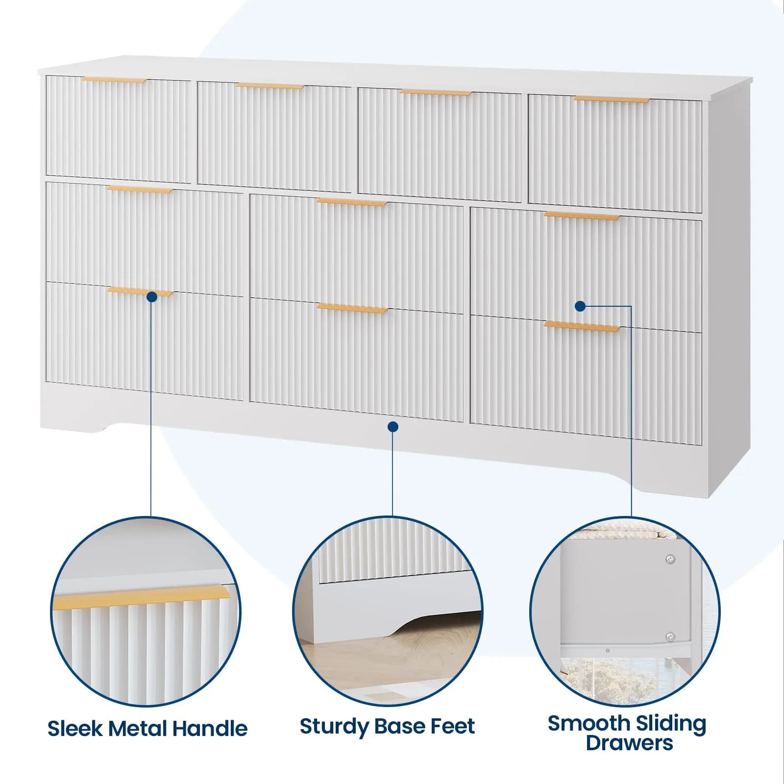 Yj-Garvee Elegant Fluted 10-Drawer Wooden Dresser - 59" Wide Modern Chest of Drawers for Stylish Storage in Bedroom & Living Room