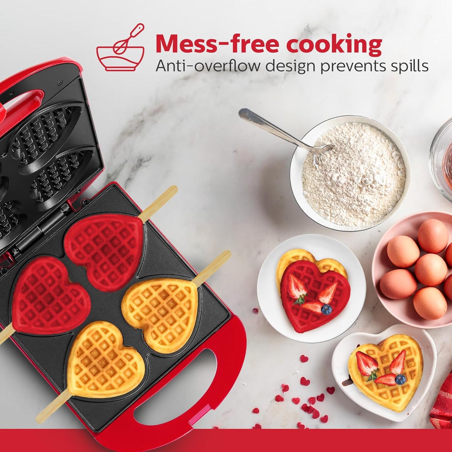 Delightful 4-Section Heart Shaped Waffle Maker - Create Love-Filled Waffles in Minutes with Non-Stick, PFOA-Free Design, Perfect for Kids and Family Fun!