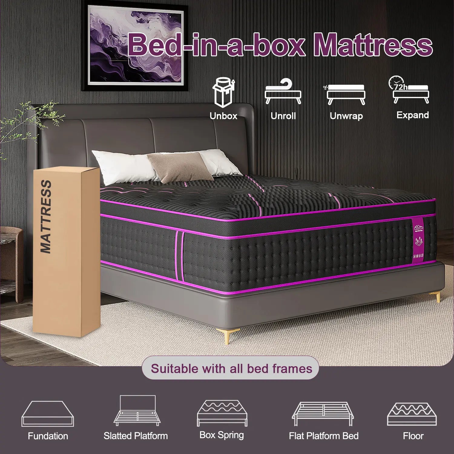 Luxurious 12"14" Twin Full Queen King Size Hybrid Mattress in a Box - Ergonomic Medium Firm Gel Memory Foam with Euro Top for Ultimate Comfort and Motion Isolation - 100 Night Trial Included