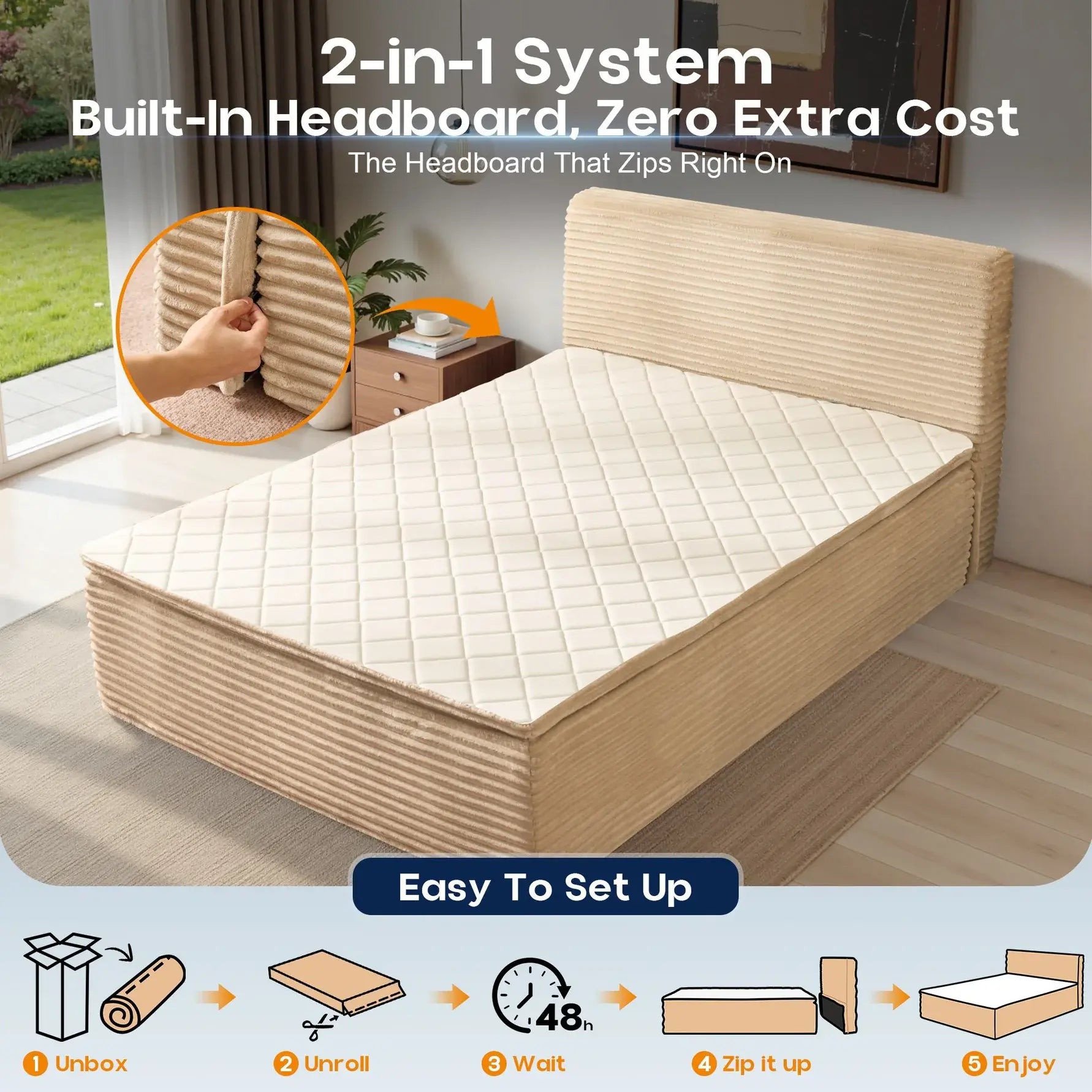 Transform Your Space with the Ovios 3-In-1 Sofa Bed Mattress - Effortless Comfort and Style with Removable Headboard, Integrated Frame, and Premium Memory Foam