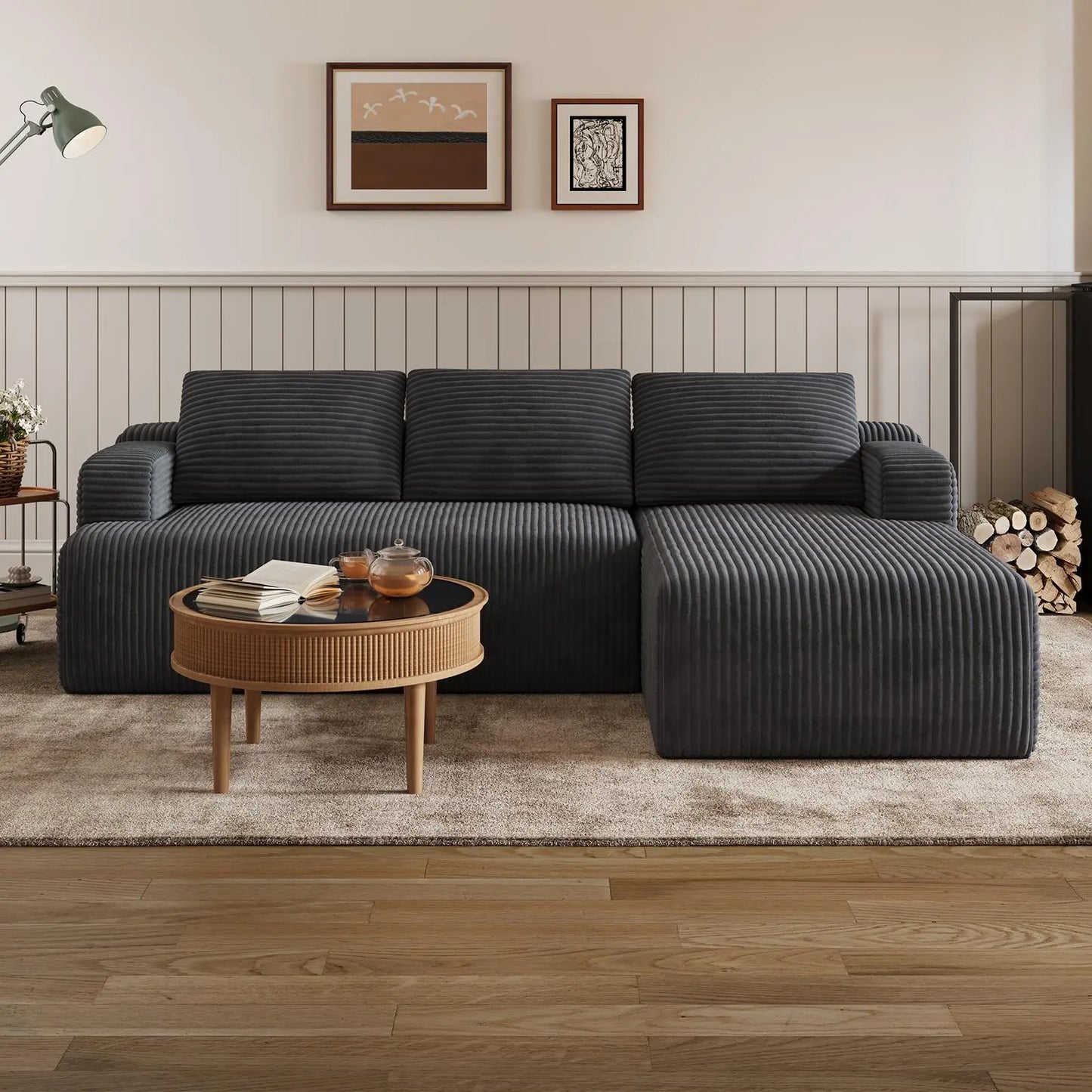 Transform Your Space with Our Luxurious L-Shape Plush Corduroy Velvet Sofa – Effortlessly Stylish, Comfortably Modern, and Ready to Enjoy!