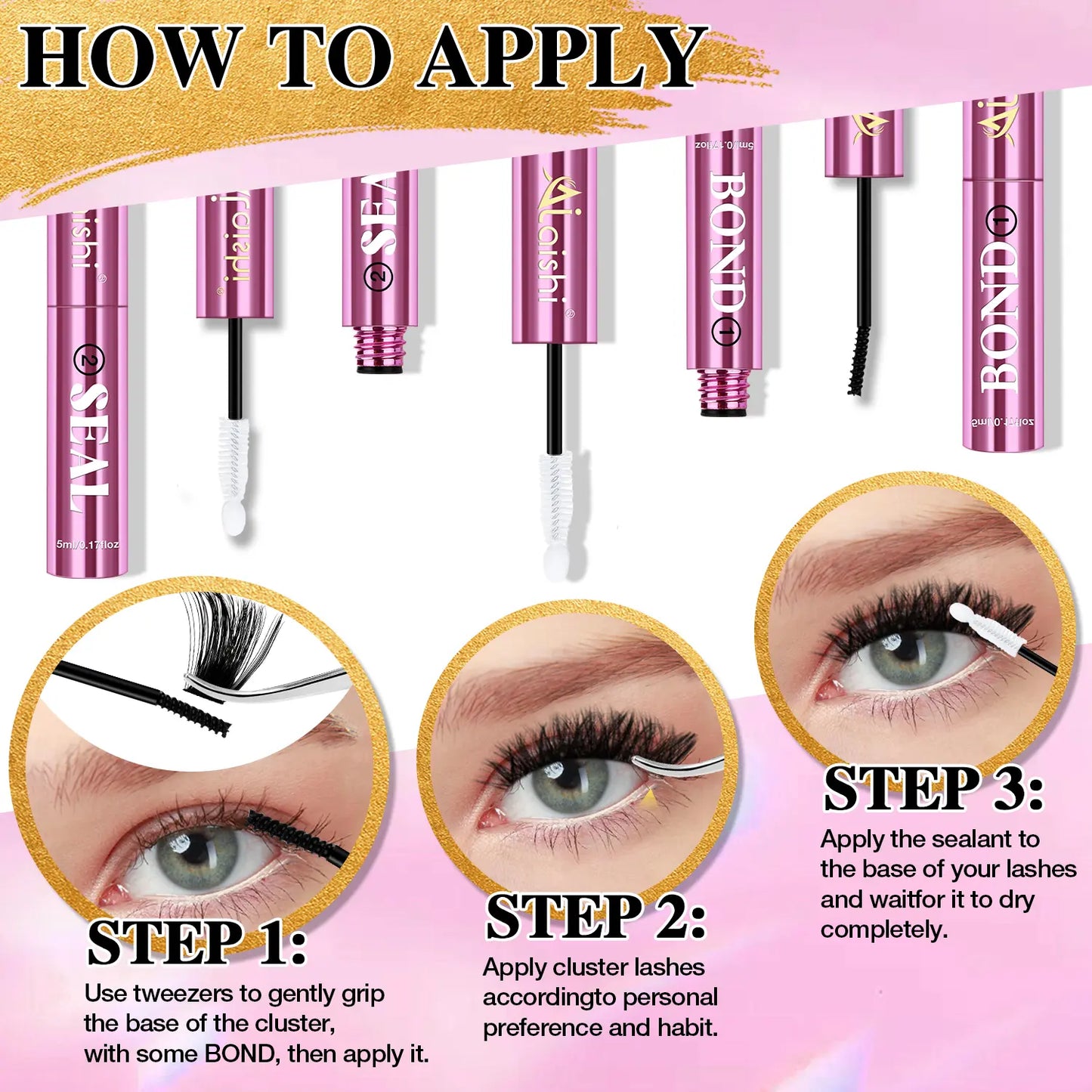 Ailaishi 2-in-1 Lash Bond & Seal: Waterproof Makeup Glue for Long-Lasting Cluster Lashes - Perfect for Beginners